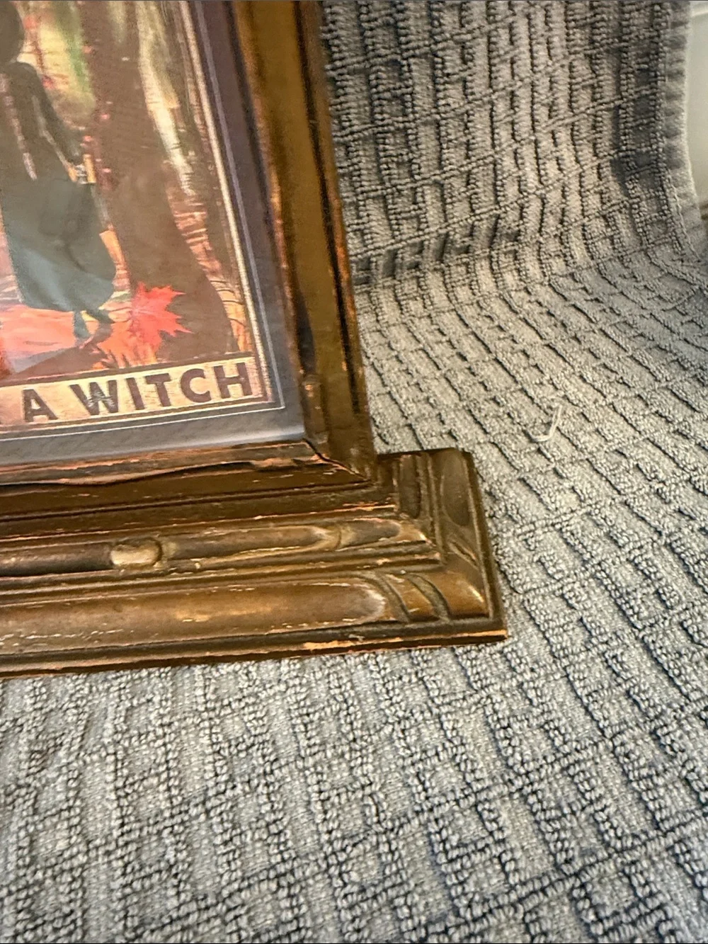 Vintage wood frame on pedestal, bronze/gold color